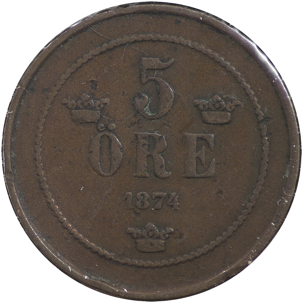 Sweden 1874 5 Ore Very Fine (VF20)
