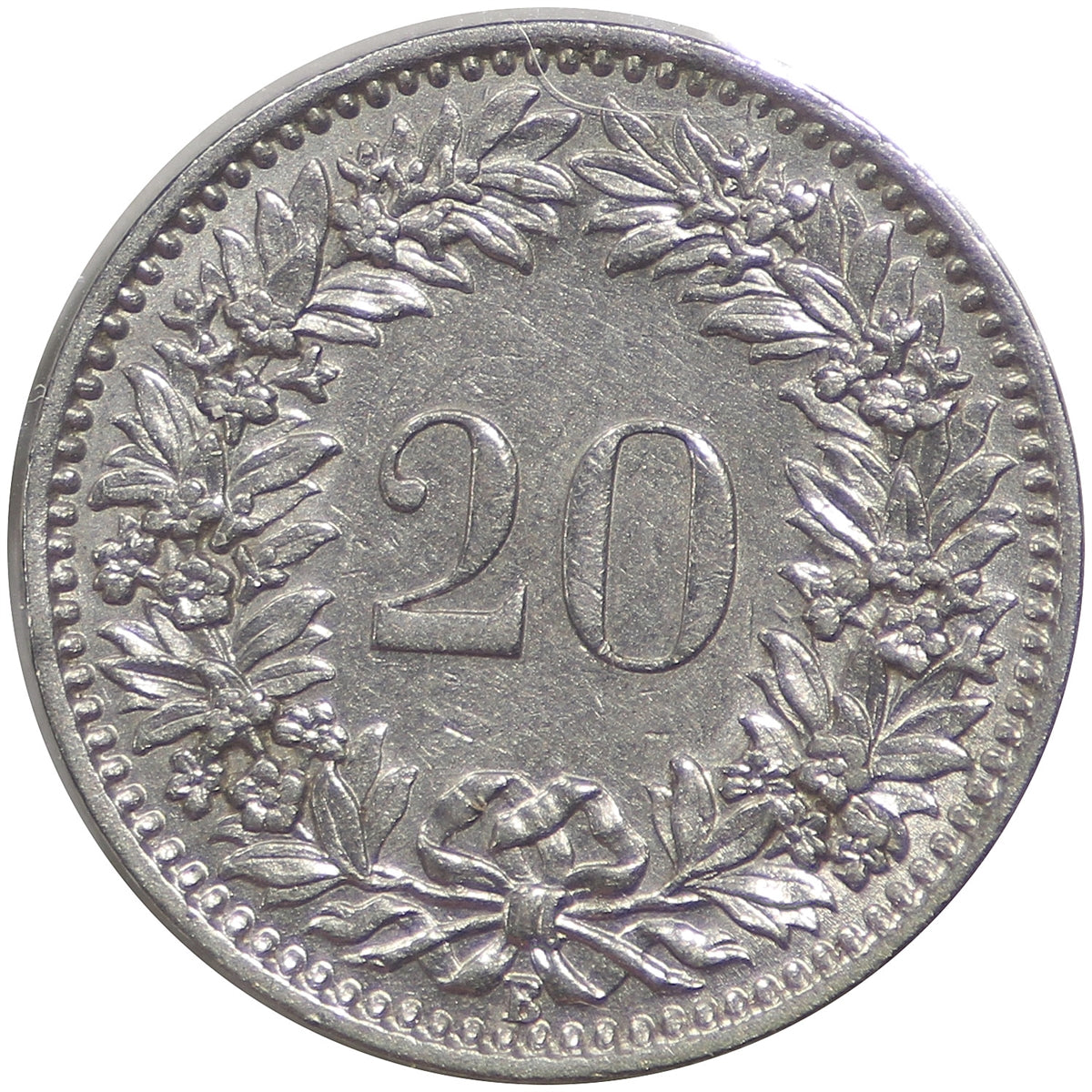 Switzerland 1936B 20 Rappen Almost Uncirculated (AU50)