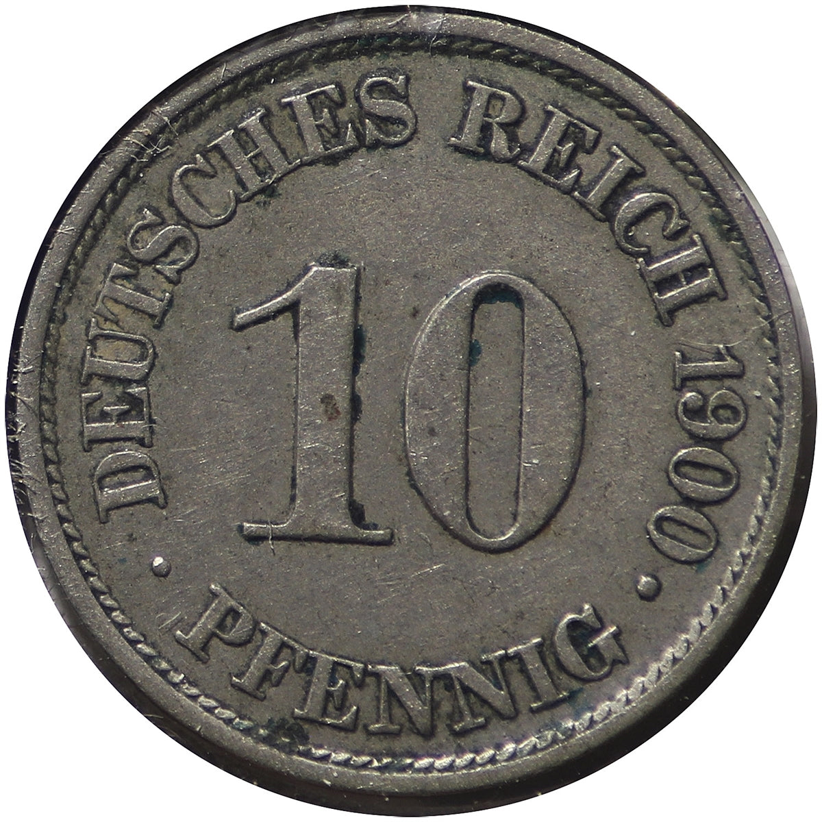 German Empire 1900A 10 Pfennig Almost Uncirculated (AU50)