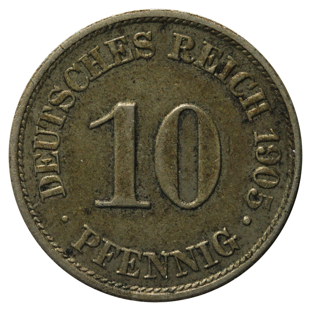 German Empire 1905A 10 Pfennig Almost Uncirculated (AU50)