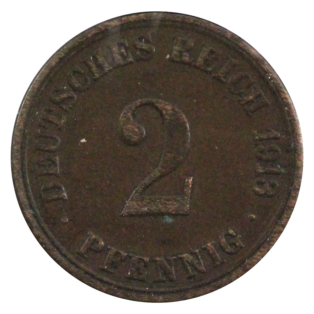 German Empire 1913A 2 Pfennig Almost Uncirculated (AU50)