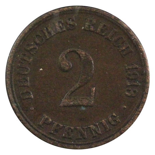 German Empire 1913A 2 Pfennig Almost Uncirculated (AU50)