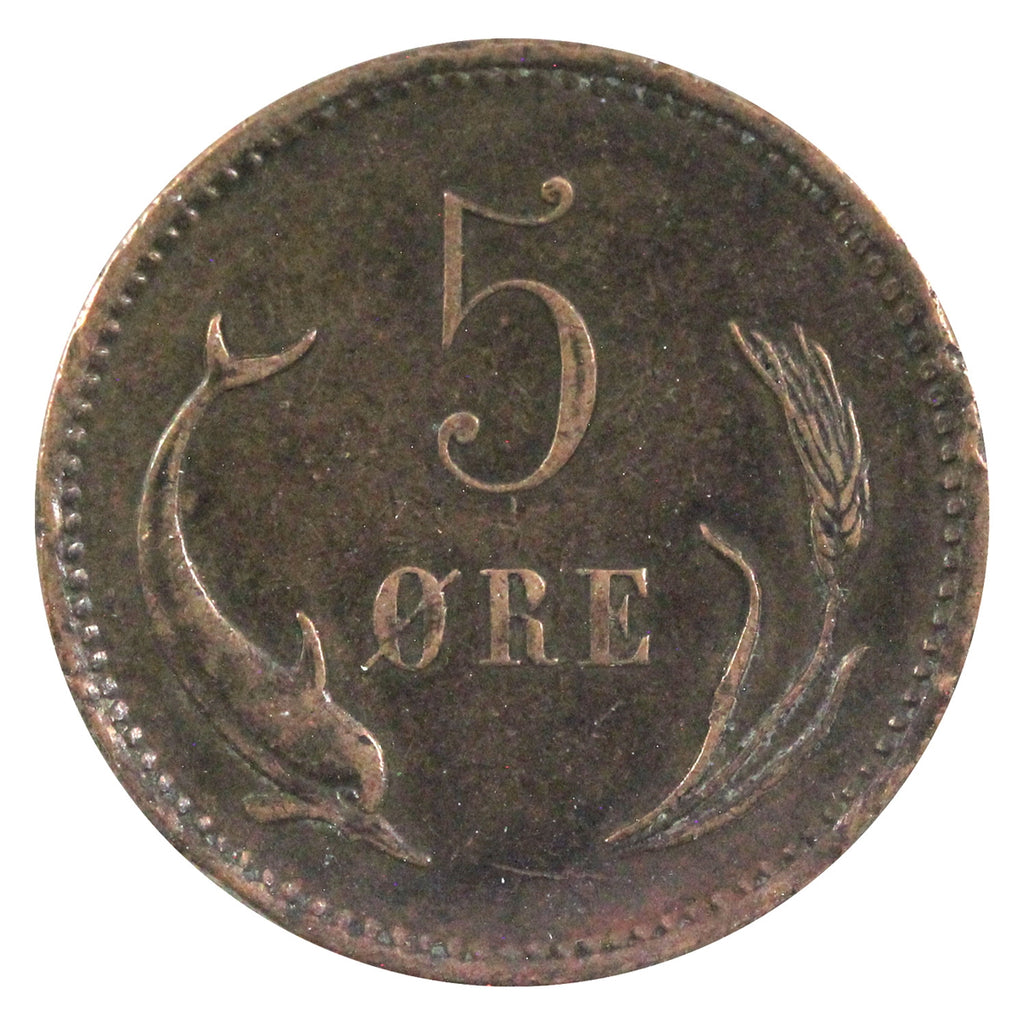Denmark 1891CS 5 Ore Almost Uncirculated (AU50) $