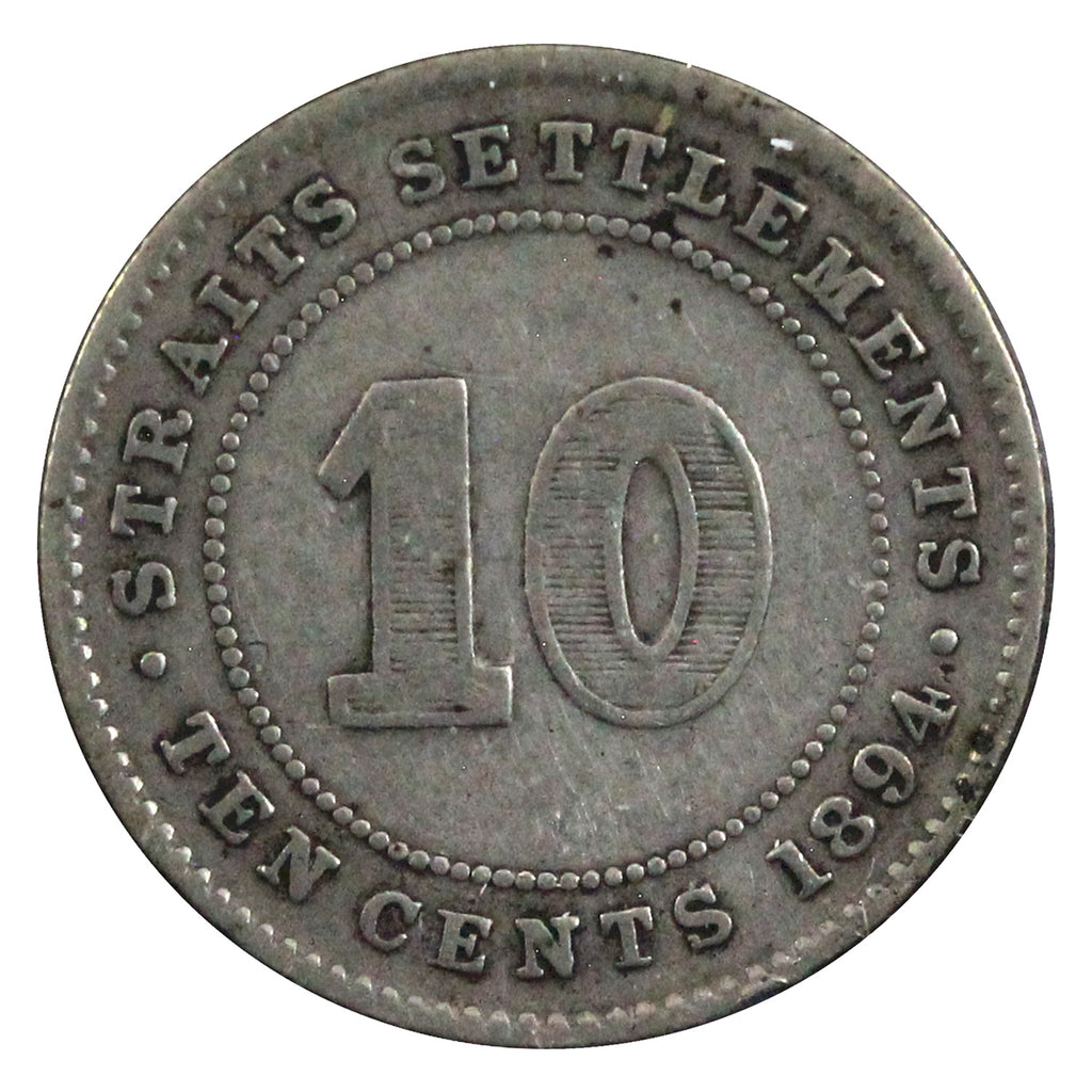 Straits Settlements 1894 10 Cents Very Fine (VF20)