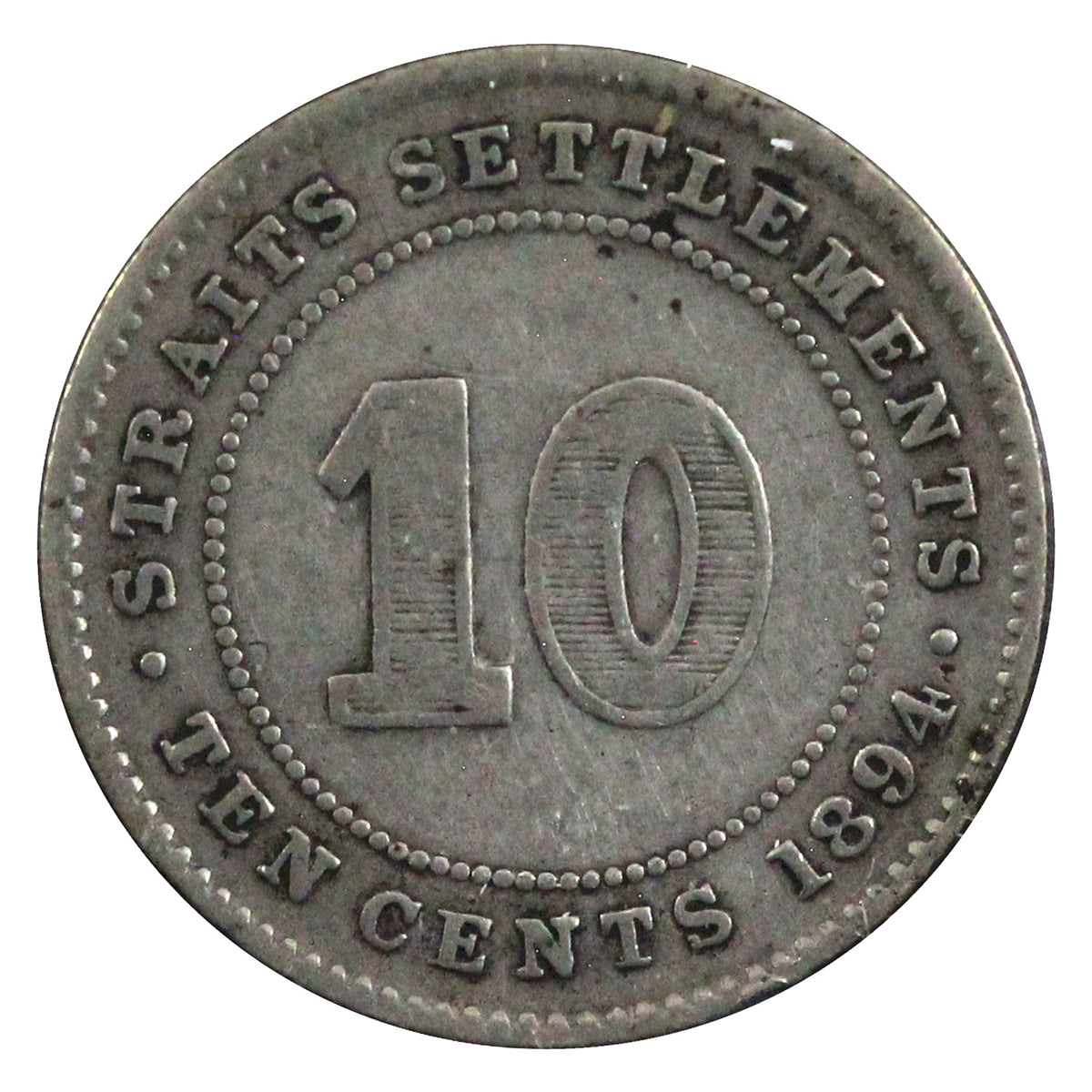 Straits Settlements 1894 10 Cents Very Fine (VF20)