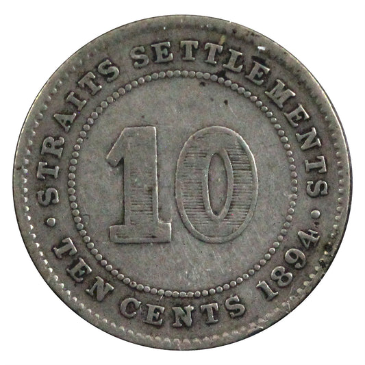 Straits Settlements 1894 10 Cents Very Fine (VF20)