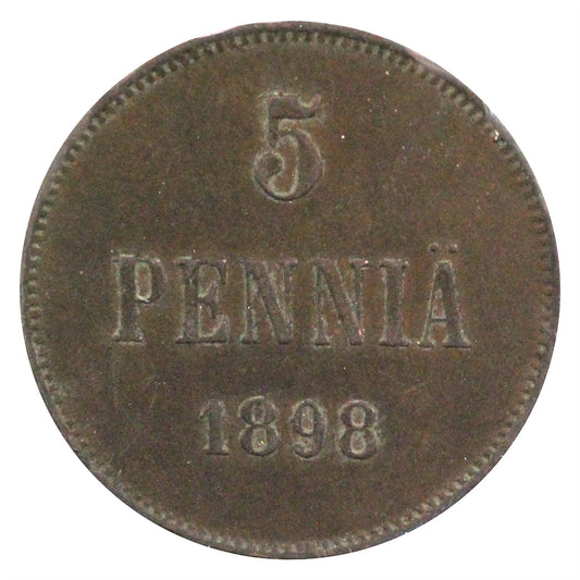 Finland 1898 5 Pennia Almost Uncirculated (AU-50) $