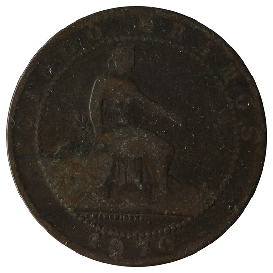 Spain 1870 OM 5 Centimos Very Fine (VF-20)