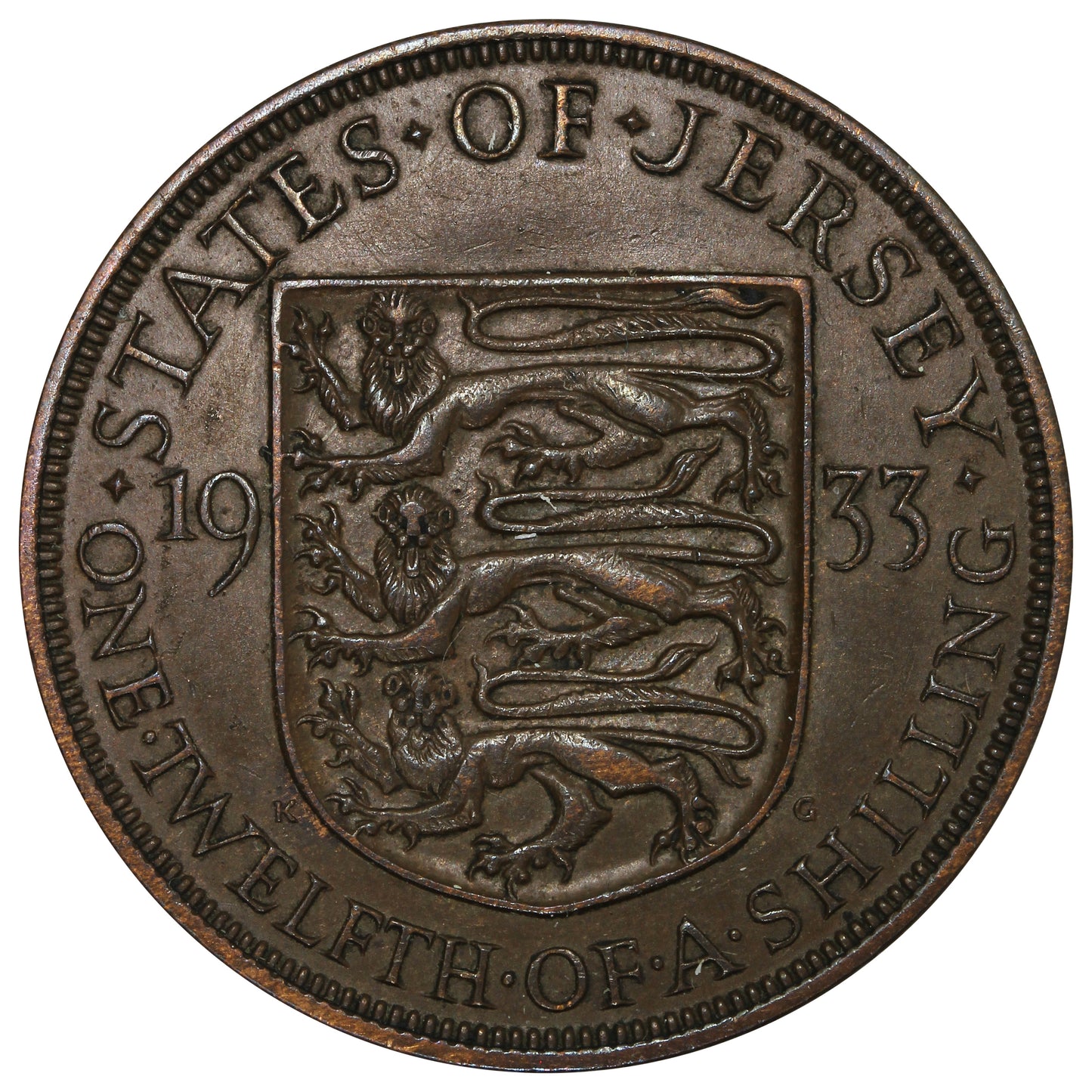Jersey 1933 1/12 Shilling Almost Uncirculated (AU50)
