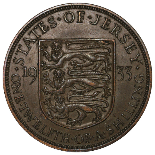 Jersey 1933 1/12 Shilling Almost Uncirculated (AU50)