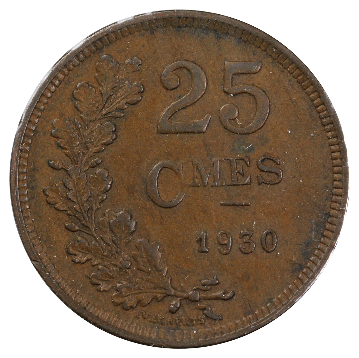 Luxembourg 1930 25 Centimes Almost Uncirculated (AU50)