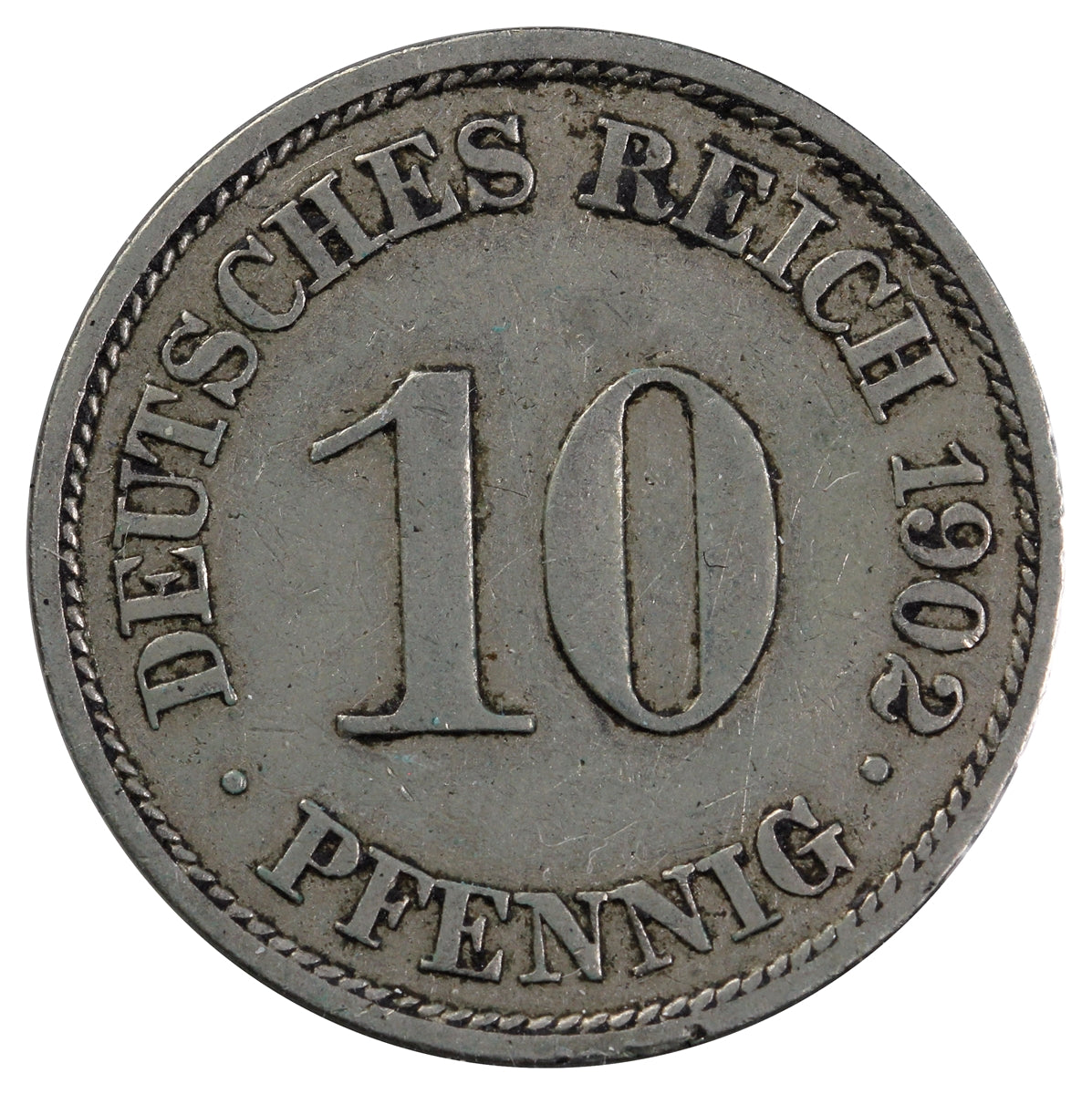 German Empire 1902A 10 Pfennig Extra Fine (EF40)
