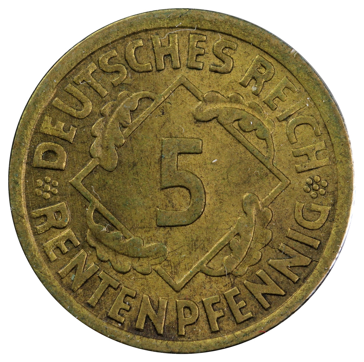 German Weimar Republic 1924A 5 Pfennig Almost Uncirculated (AU-50)
