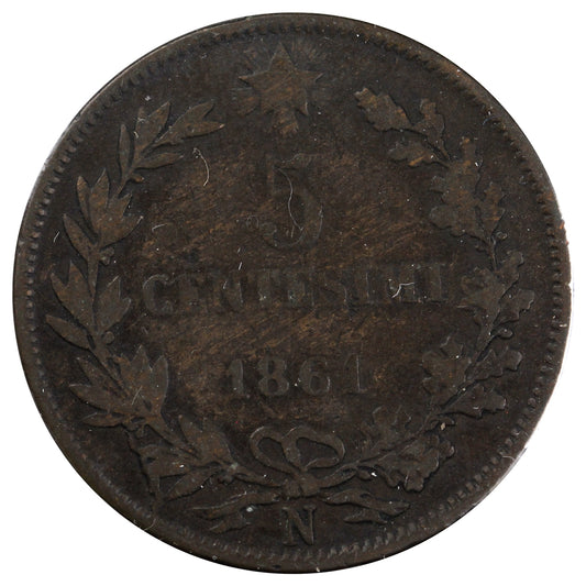 Italy 1861N 5 Centesimi VF-EF (VF-30)