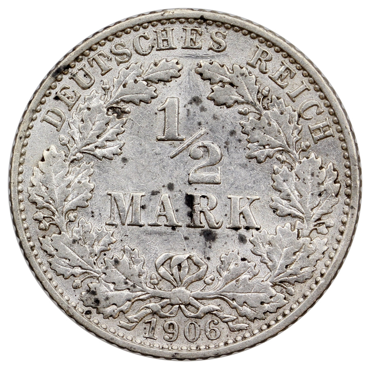 German Empire 1906E 1/2 Mark Almost Uncirculated (AU50)