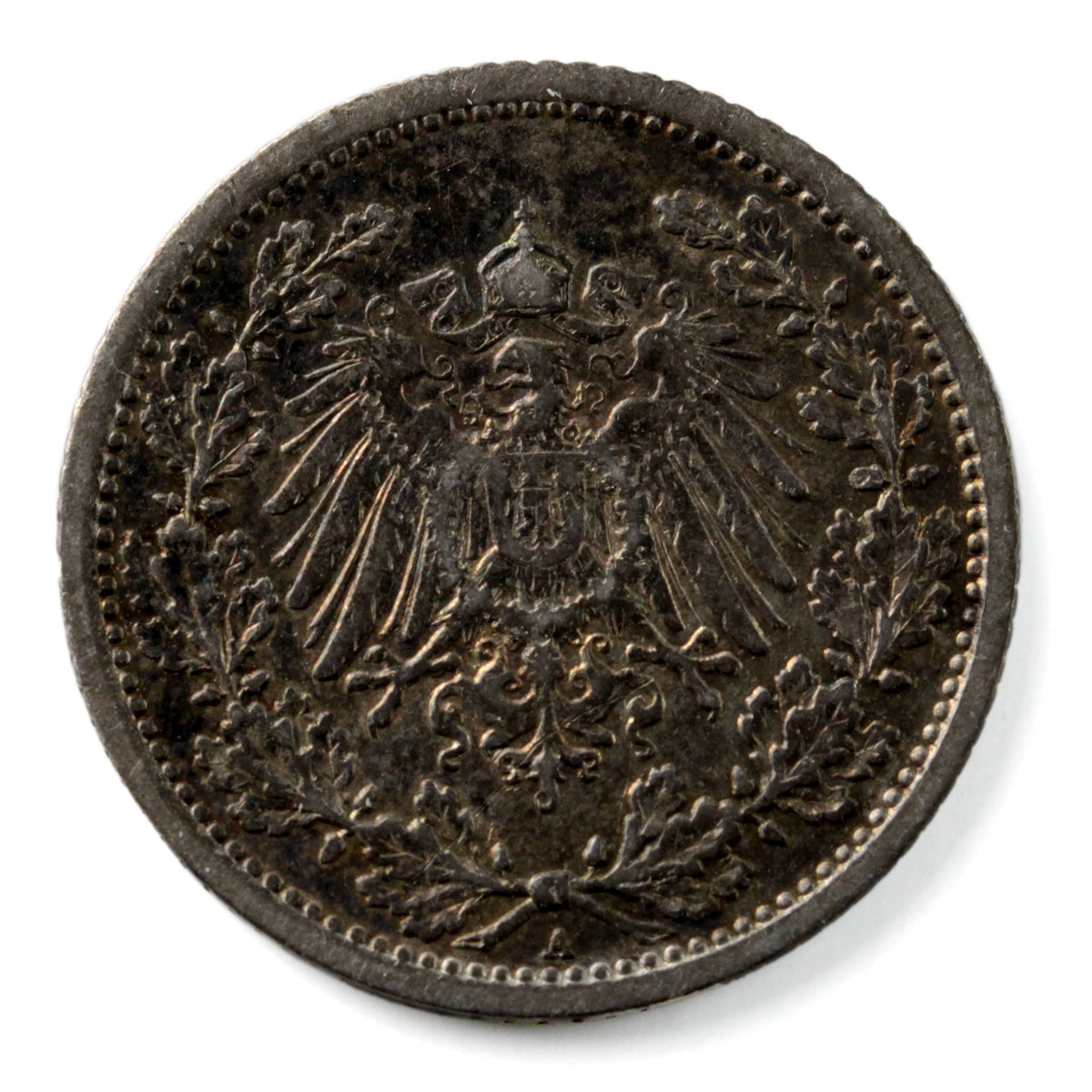 German Empire 1908A 1/2 Mark Almost Uncirculated (AU50) $