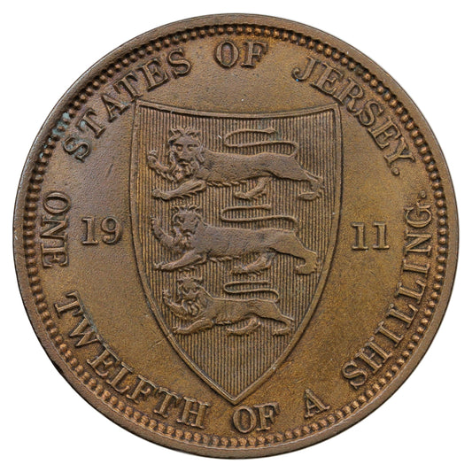 Jersey 1911 1/12 Shilling Extra Fine (EF40)