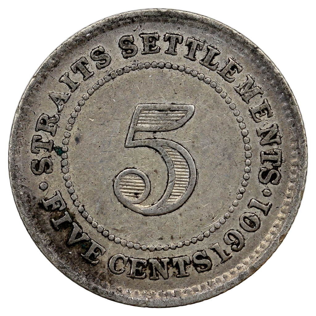 Straits Settlements 1901 5 Cents Extra Fine (EF40) $