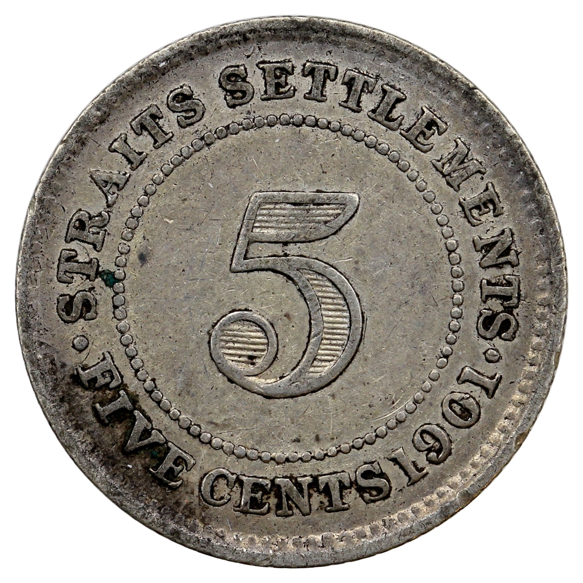Straits Settlements 1901 5 Cents Extra Fine (EF40) $