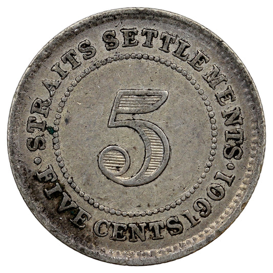 Straits Settlements 1901 5 Cents Extra Fine (EF40) $