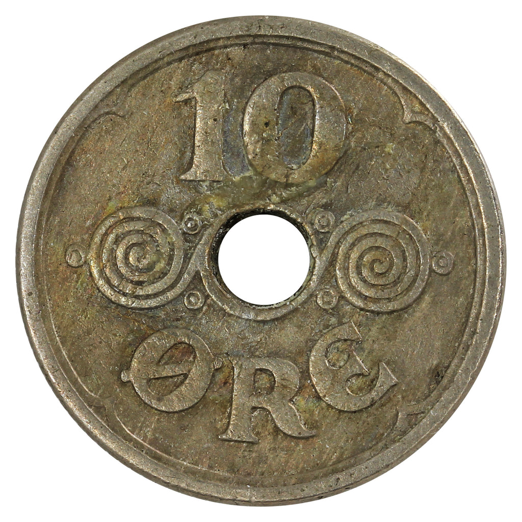 Denmark 1924HCN GJ 10 Ore Almost Uncirculated (AU50)