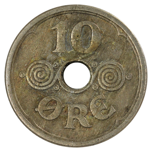 Denmark 1924HCN GJ 10 Ore Almost Uncirculated (AU50)