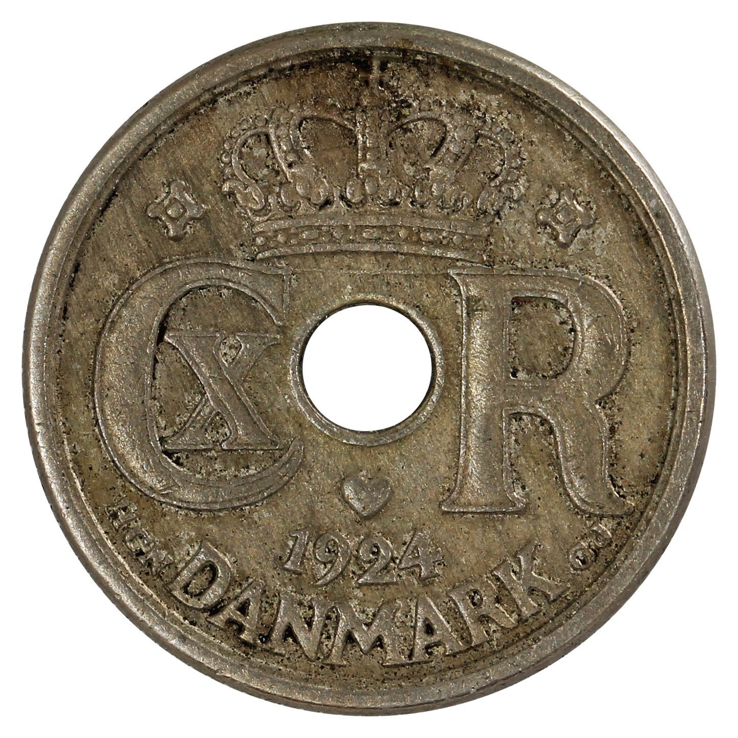 Denmark 1924HCN GJ 10 Ore Almost Uncirculated (AU50)