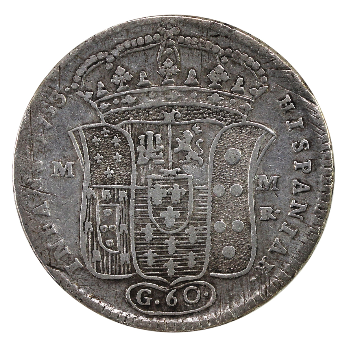 Italian States 1753 DEG MMR Naples 60 Grana F-VF (F15) $