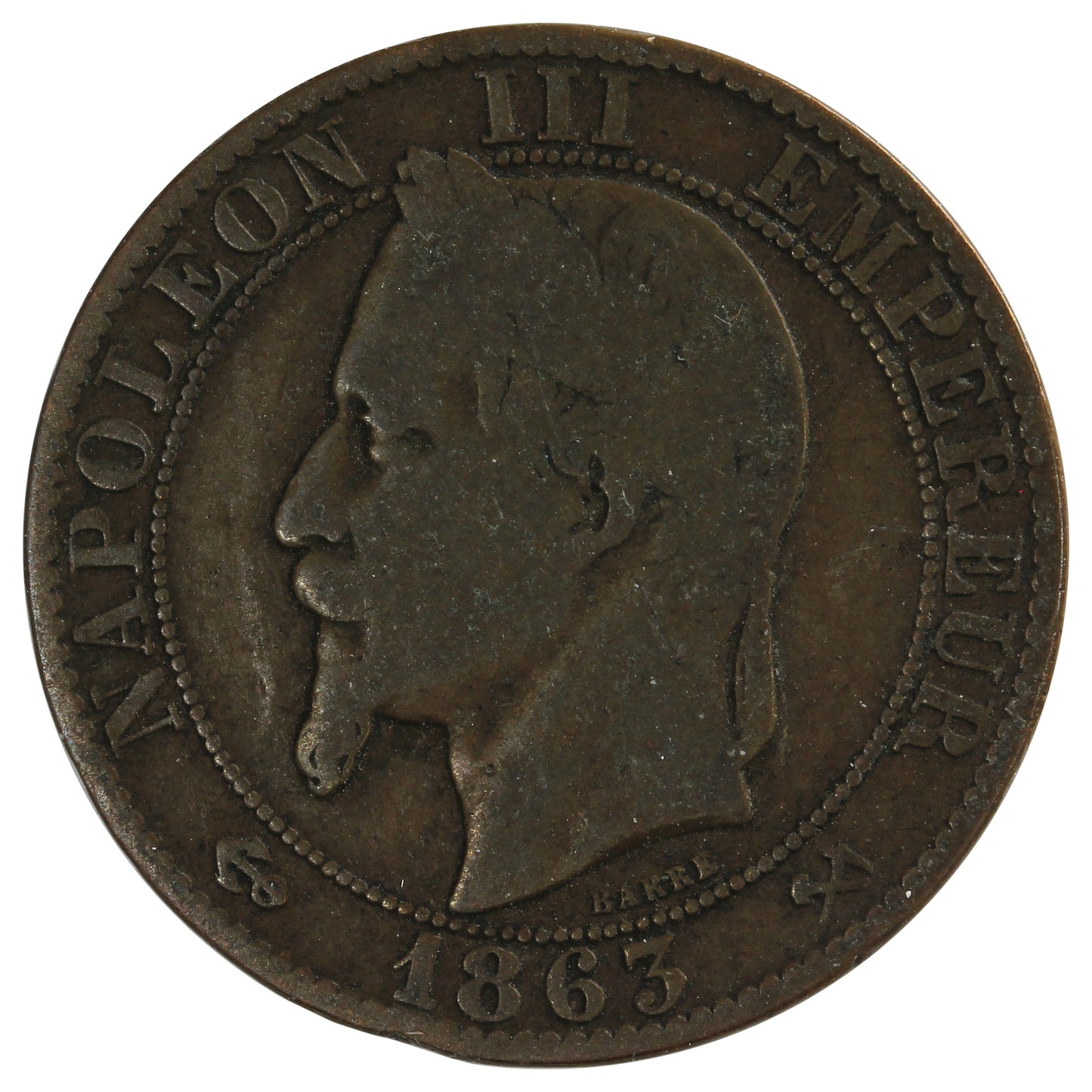 France 1863K 5 Centimes VF-EF (VF30)