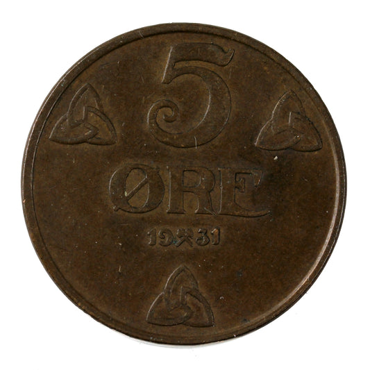 Norway 1931 5 Ore Extra Fine (EF-40)