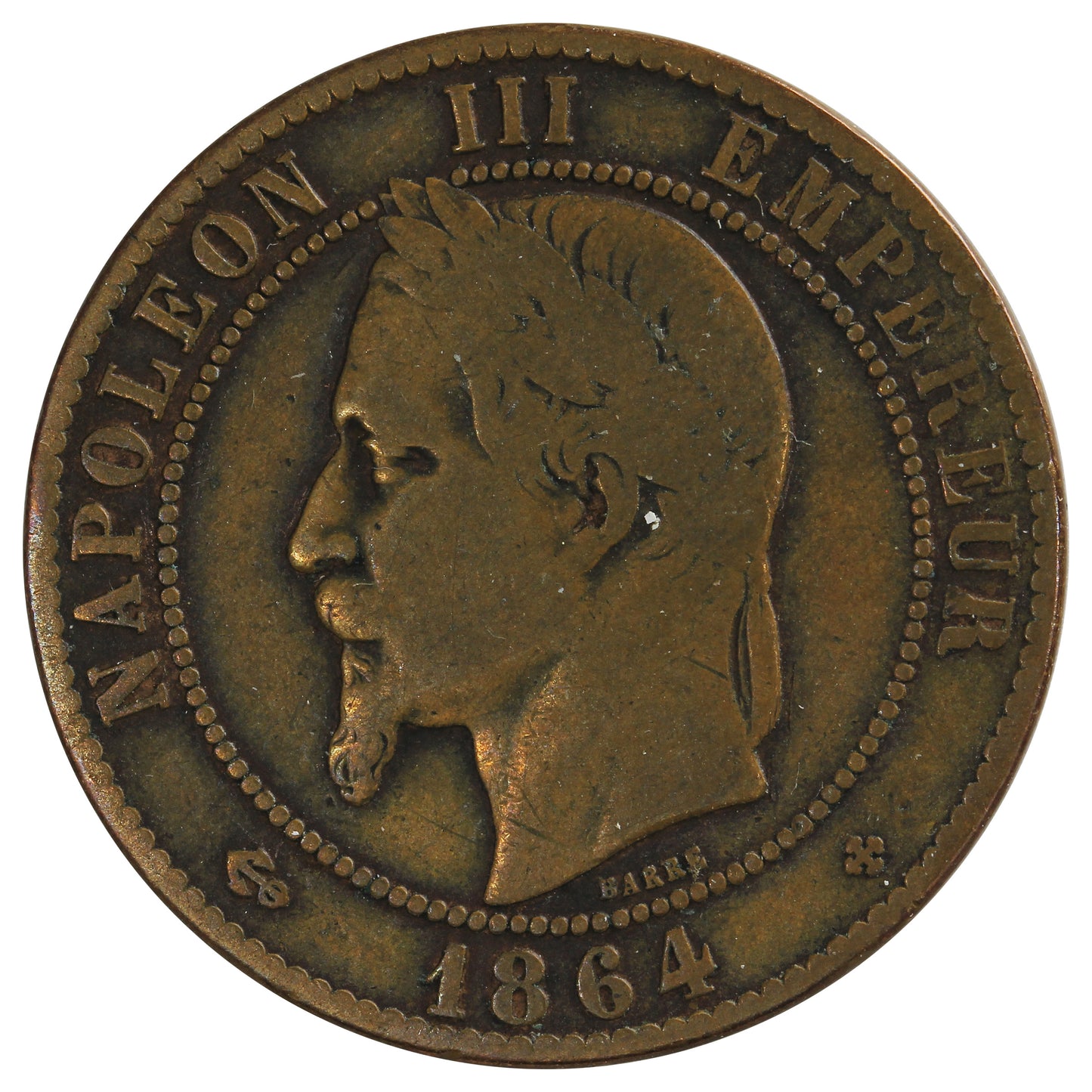 France 1864BB 10 Centimes Very Fine (VF20)