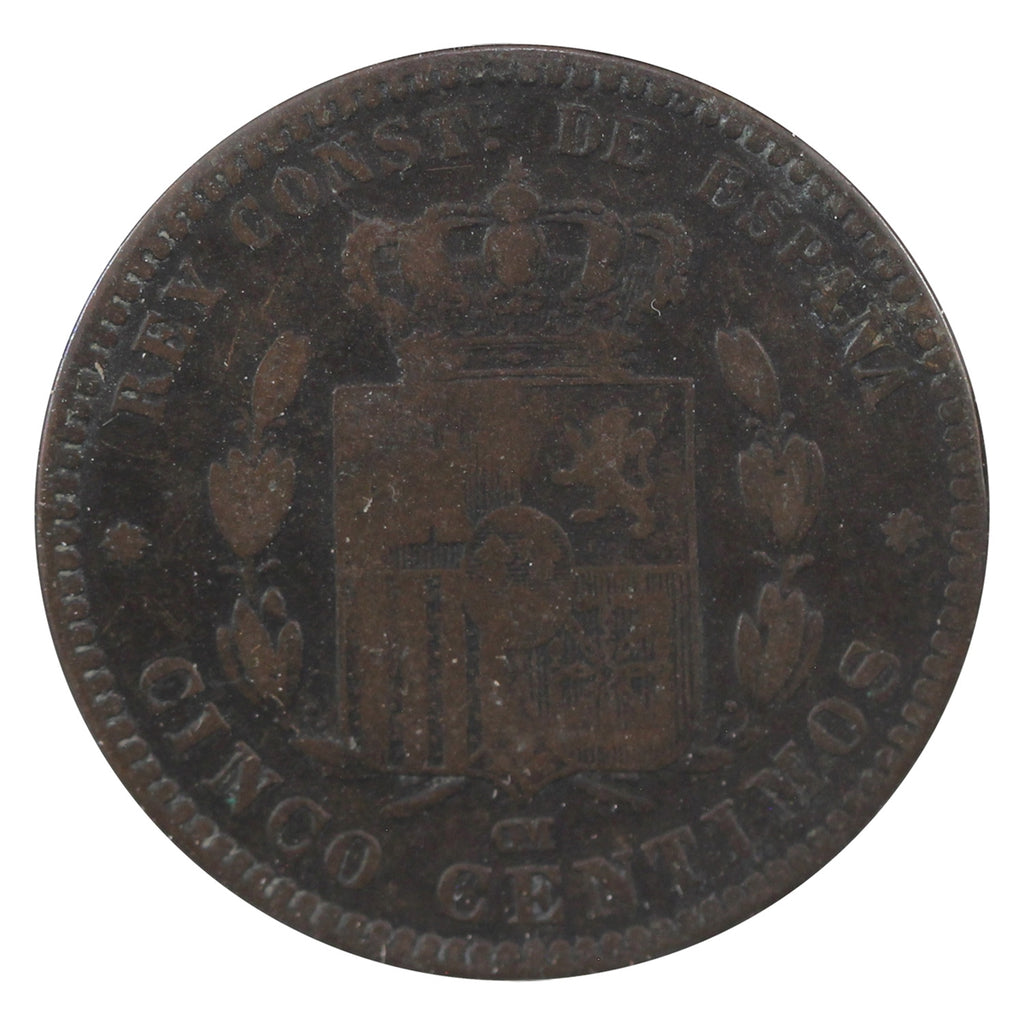 Spain 1878OM 5 Centimos VF-EF (VF30)