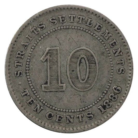 Straits Settlements 1886 10 Cents VF-EF (VF-30) $