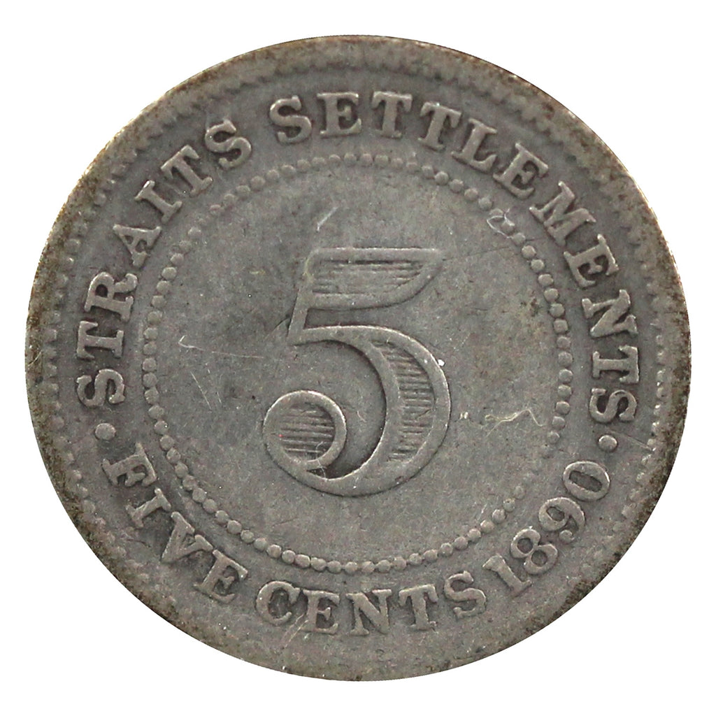 Straits Settlements 1890H 5 Cents VG-F (VG10)