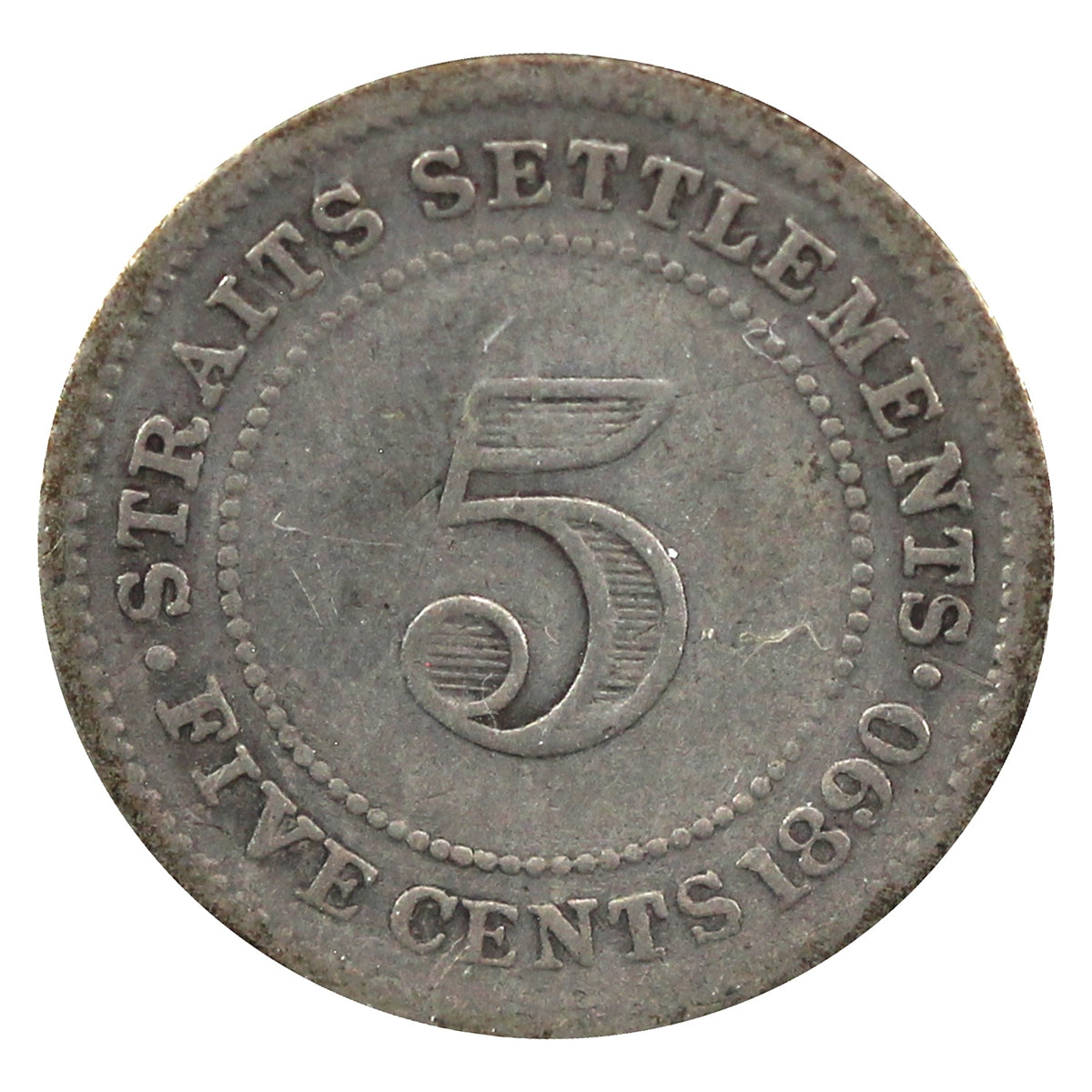 Straits Settlements 1890H 5 Cents VG-F (VG10)