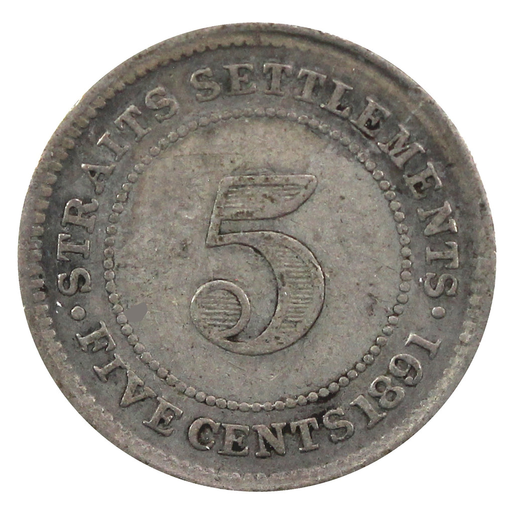 Straits Settlements 1891 5 Cents Very Fine (VF20)
