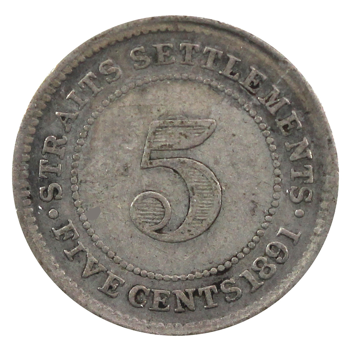 Straits Settlements 1891 5 Cents Very Fine (VF20)