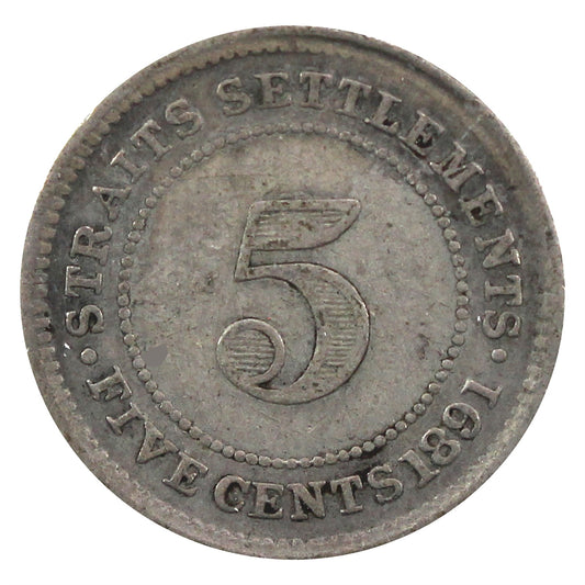 Straits Settlements 1891 5 Cents Very Fine (VF20)