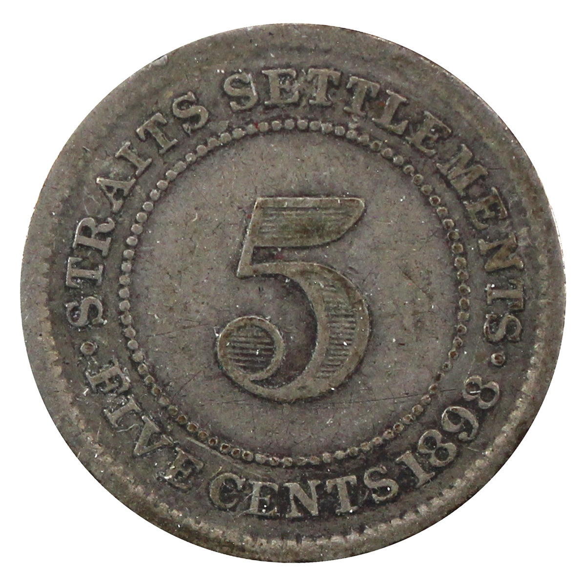 Straits Settlements 1898 5 Cents F-VF (F15)