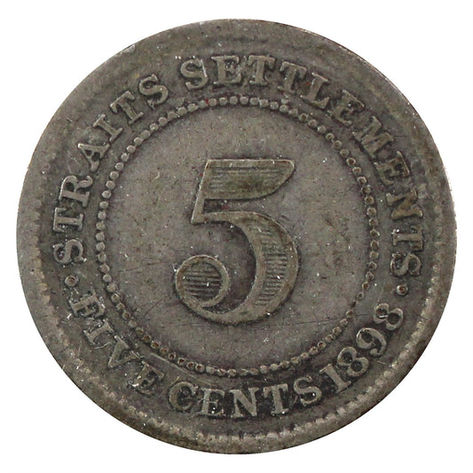 Straits Settlements 1898 5 Cents F-VF (F15)