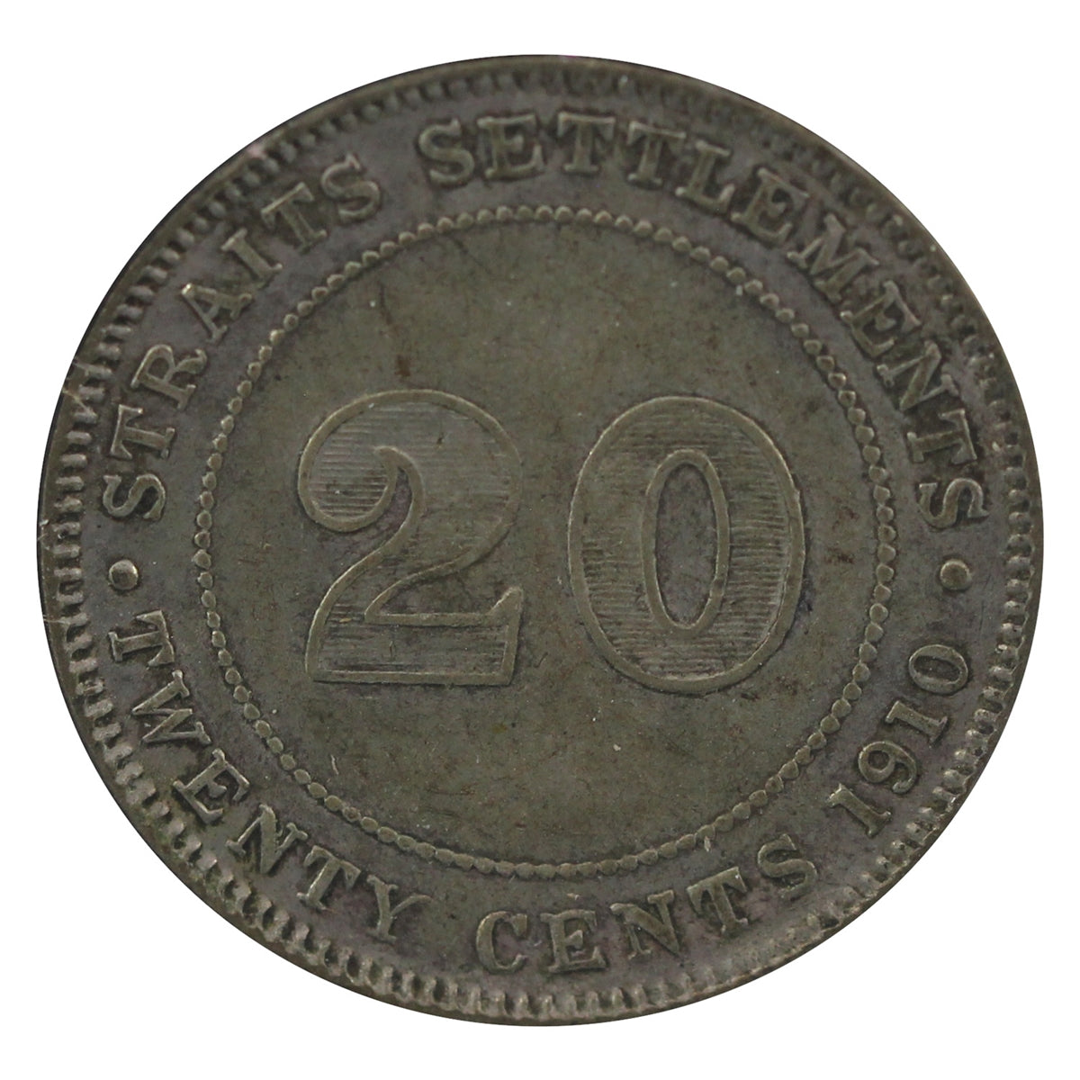 Straits Settlements 1910B 20 Cents VF-EF (VF30)