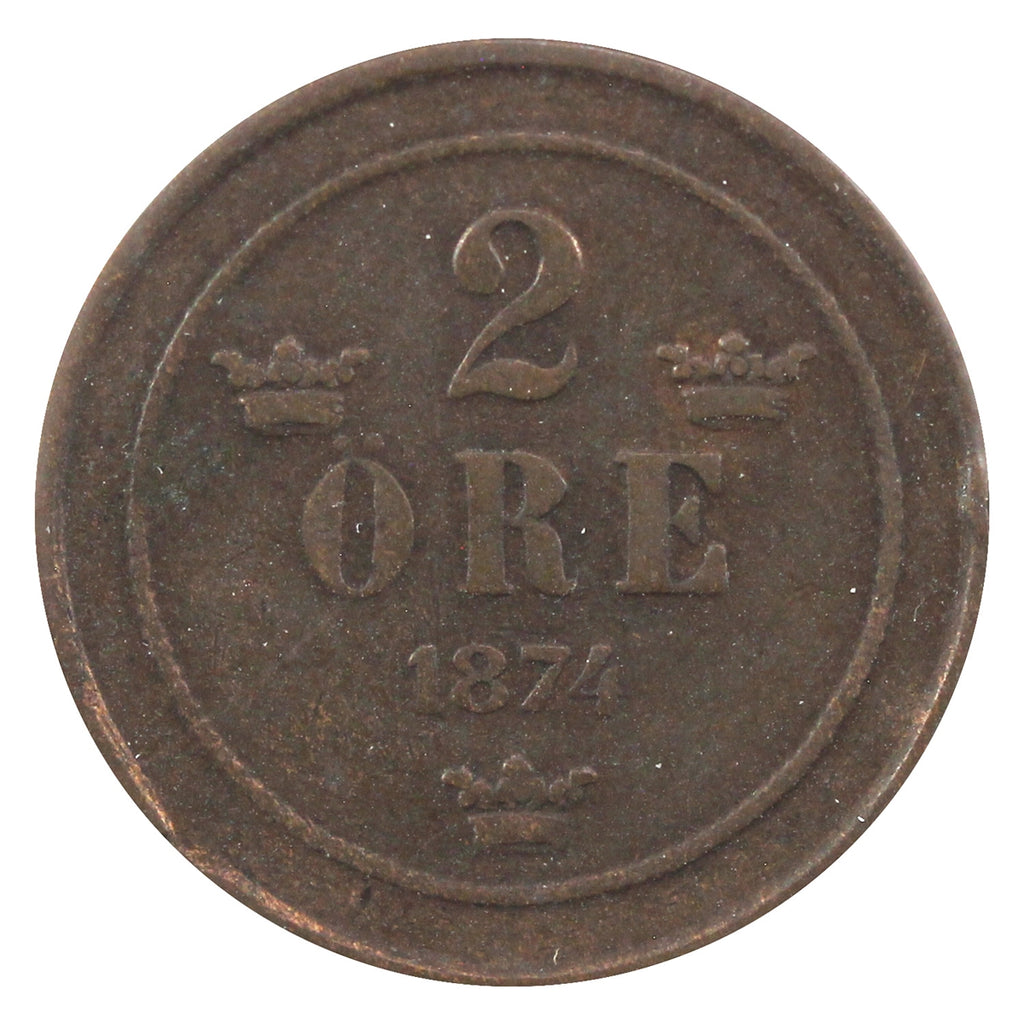 Sweden 1874 2 Ore Extra Fine (EF40)