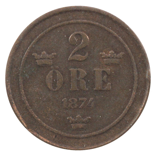 Sweden 1874 2 Ore Extra Fine (EF40)