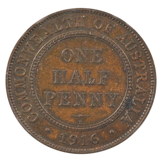 Australia 1916 1/2 Penny Almost Uncirculated (AU-50) $