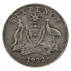 Australia 1922 6 Pence Very Fine (VF-20) $