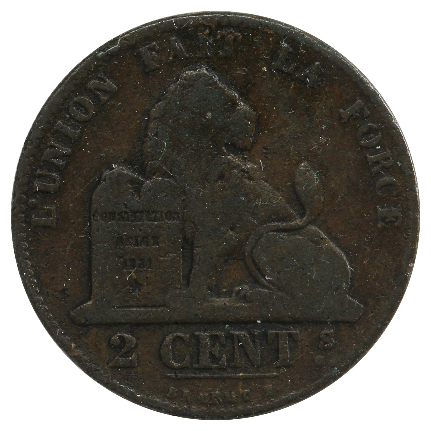 Belgium 1865 2 Centimes VF-EF (VF-30)