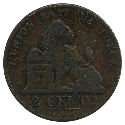 Belgium 1865 2 Centimes VF-EF (VF-30)