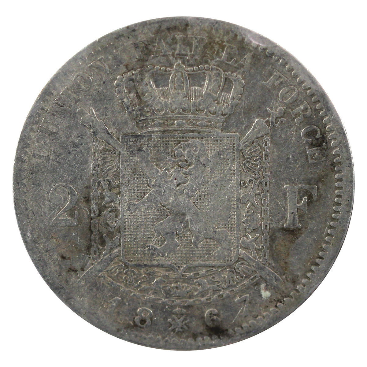 Belgium 1867 2 Francs F-VF (F-15) $