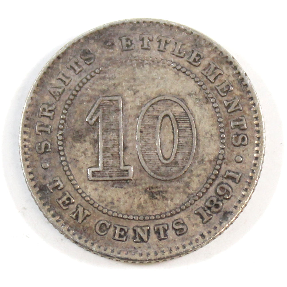 Straits Settlements 1891 10 Cents Very Fine (VF20)
