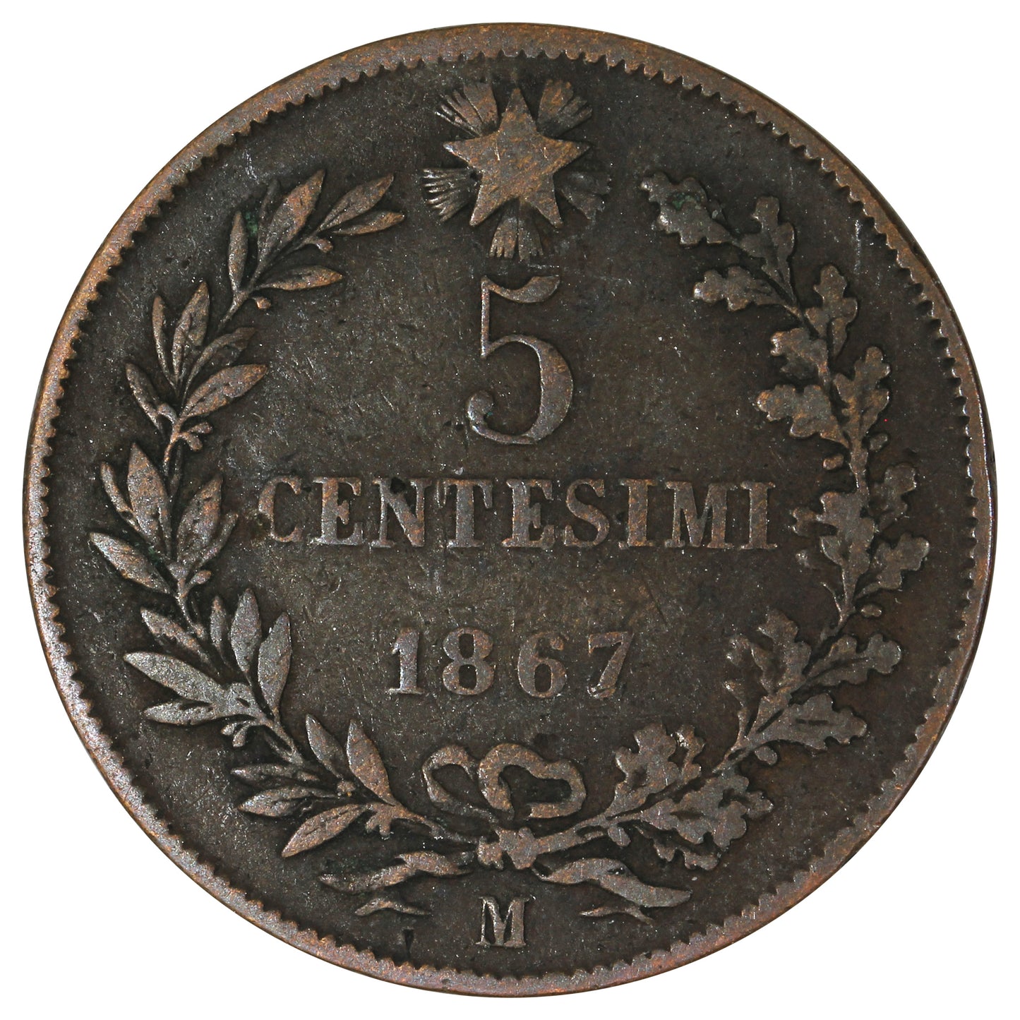 Italy 1867M 5 Centesimi Very Fine (VF20)